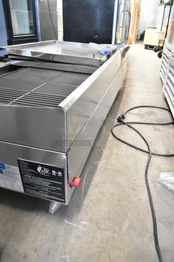 2022 Cooking Performance Group 351CRCPG72NL stainless steel 72" charbroiler, natural gas, 240,000 BTU, commercial use.