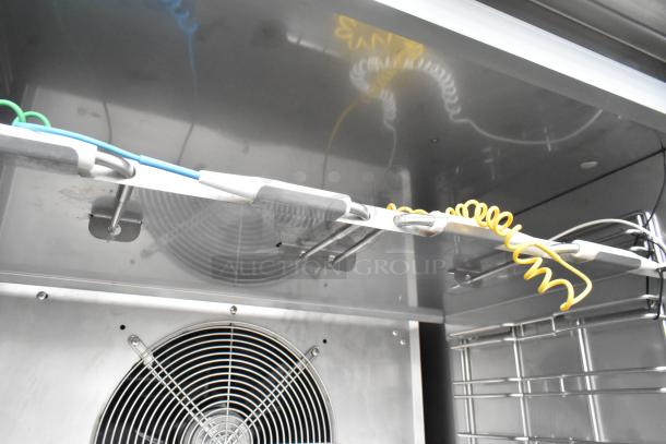2023 Desmon GBF-15+ETL stainless steel blast chiller interior view, features coil probes and fan, excellent condition.