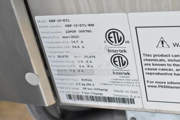 2023 Desmon GBF-15+ETL stainless steel blast chiller with 4 probes, commercial casters, and ETL certifications.