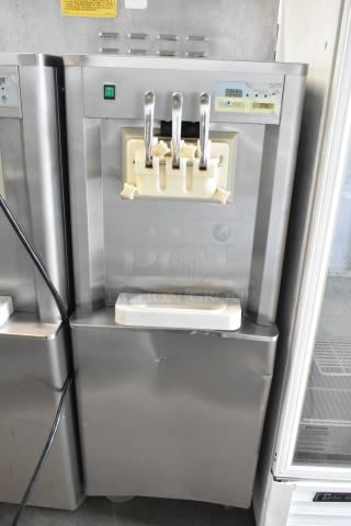 BQ333 Stainless Steel Commercial Floor Style 2 Flavor w/ Twist Soft Serve Ice Cream Machine on Commercial Casters. 110 Volts, 1 Phase. - Item #1214863