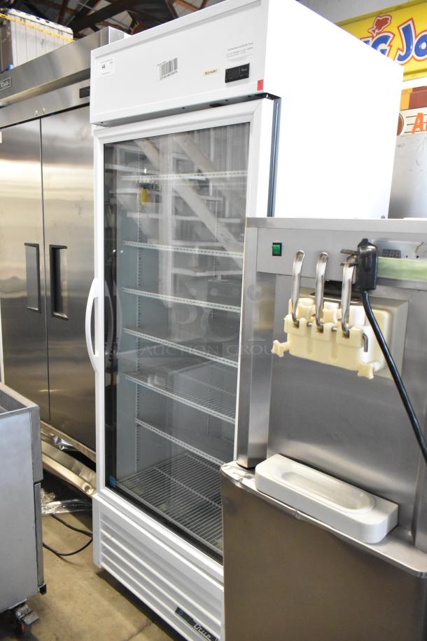 2021 True TSCI-600R-G-PH single door reach-in cooler with glass door, poly-coated racks, 115V.