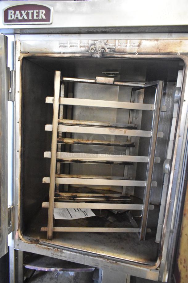 Baxter Stainless Steel Mini Rotating Rack Oven, electric, includes double pan rack, used condition, visible wear.