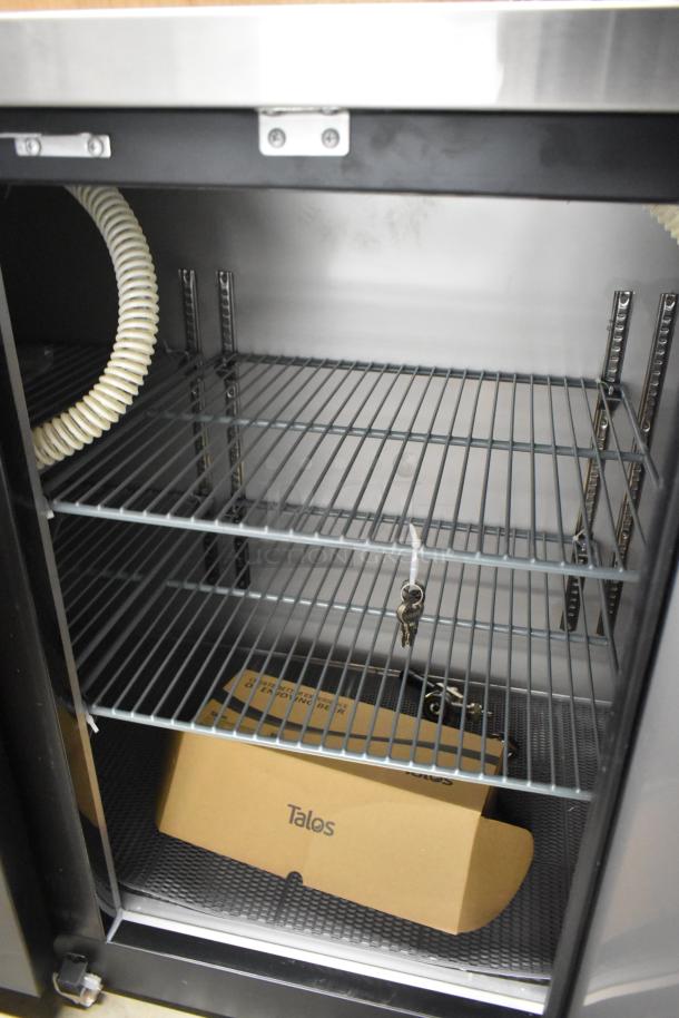 Brand new Avantco 178UDD72HC double tap kegerator, black metal, 2024 model. Scratch and dent condition, includes shelves and keys.