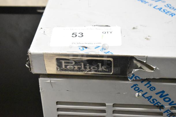 Brand new Perlick DDS36 beer dispenser with visible scratches and dented corner, 36" stainless steel, 115V.