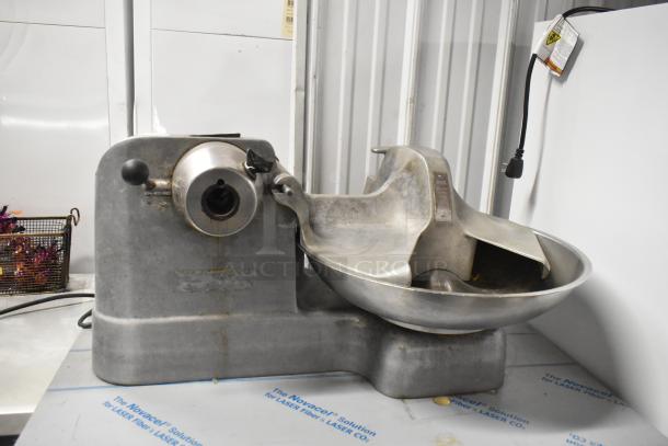 Hobart 84185 metal commercial countertop buffalo chopper, 115 volts, 1 phase, showing moderate wear, stainless steel bowl.
