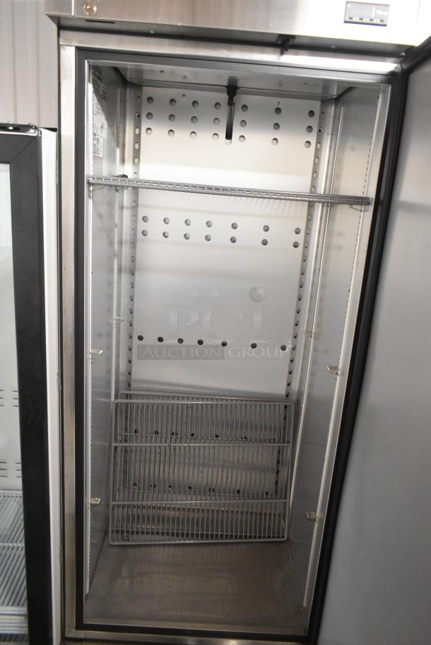 2023 True T-19F-HC stainless steel single door reach-in freezer, poly coated racks, commercial casters, 115V, 1 phase.