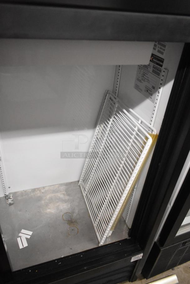 2018 True GDM-41SL-48-HC-LD metal commercial 2-door cooler, poly coated racks, 115V, 1 Phase, interior view.