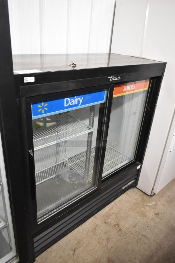 2018 True GDM-41SL-48-HC-LD 2-door cooler merchandiser, metal, poly-coated racks, visible dairy and juice labels, 115V, 1 phase.