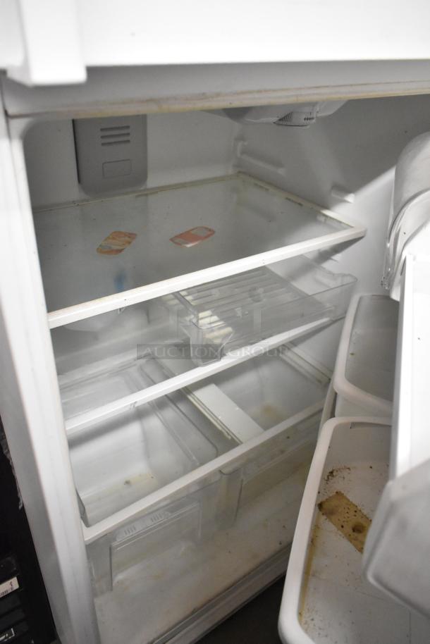 Maytag M1TXEGMYW01 reach-in cooler with freezer, showing shelves and door compartments. 115V, 1-phase. Used condition.