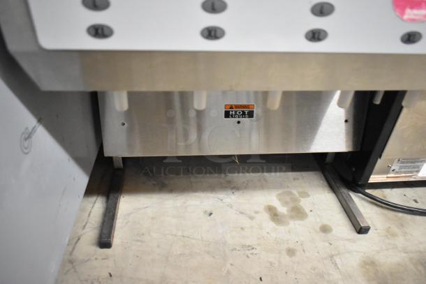2018 Bunn IMIX-5 stainless steel cappuccino machine, commercial countertop model, 120/208-240V, warning label for hot liquid.