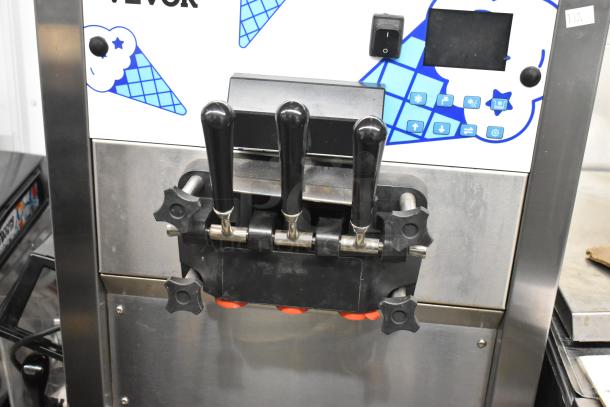Vevor SS240 stainless steel soft serve machine, 2-flavor with twist, commercial casters, 220V, excellent condition.