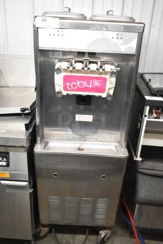 Stainless Steel Commercial Floor Style 2 Flavor w/ Twist Soft Serve Ice Cream Machine on Commercial Casters. 208/240 Volts, 3 Phase. - Item #1214891