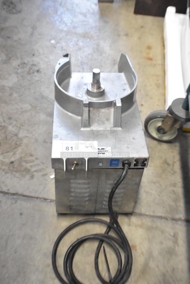 Mannhart W2000 metal countertop food processor base, model W2000, 115 volts, 1 phase, fair condition, auction label visible.