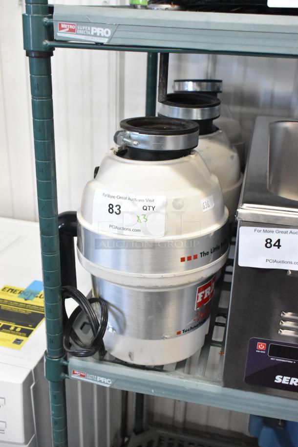Three Franke units on a shelf, 115 volts, 1 phase, auction quantity label indicates three times bid value.