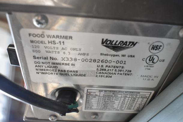 Vollrath HS-11 stainless steel soup warmer, 120V, 800W, 6.7A. NSF certified, made in USA. Serial No. X338-00282600-001.