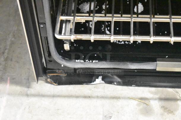 Viking VDOE530SS01 stainless steel double convection oven, missing door, visible interior racks, 208/240 volts, used condition.