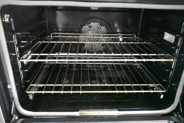 Viking VDOE530SS01 stainless steel double convection oven, electric, missing door, 208/240V, interior racks visible.