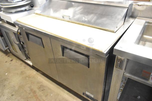 True TSSU-48-12 stainless steel sandwich salad prep table, bain marie top, on commercial casters, 115V, 1 phase.