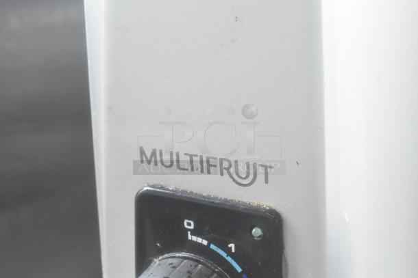 2021 Zumex Multifruit LED juicer base, metal countertop design, 115V, 1 phase. Image shows control panel with brand marking.