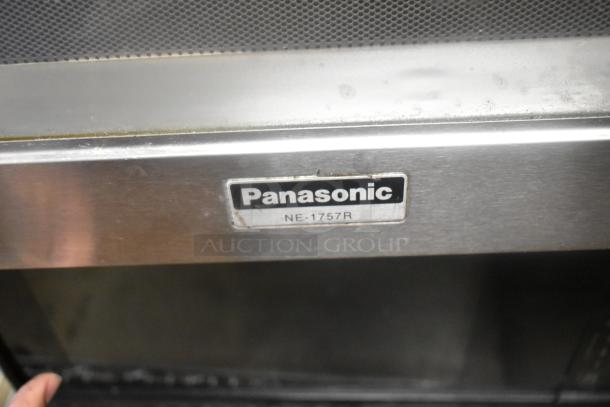 Panasonic NE-1757R commercial microwave, stainless steel, showing label. Good condition. Includes Hamilton Beach microwave.