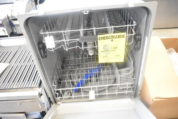 Frigidaire FDPC4221AW3A undercounter dishwasher, 115V, 1 phase, with EnergyGuide label showing $38 yearly cost.
