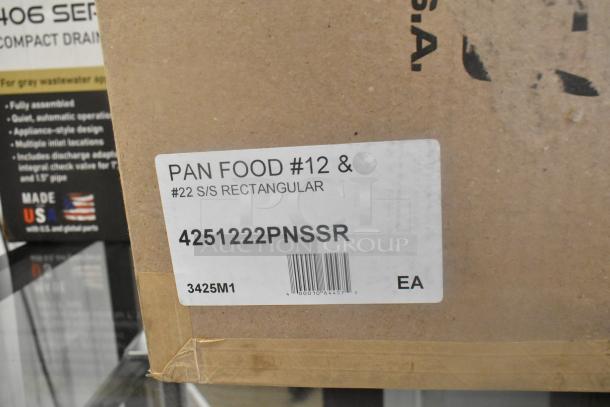 BRAND NEW SCRATCH AND DENT! Hobart 12/22PN-SST stainless steel feed pan, rectangular. Label reads "PAN FOOD #12 & #22 S/S RECTANGULAR," model 4251222PNSSR.
