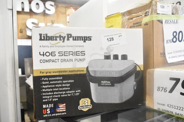 Brand new Liberty Pumps 406 Compact Automatic Drain Pump with float switch, 1/6 hp, 115V, scratch and dent condition.