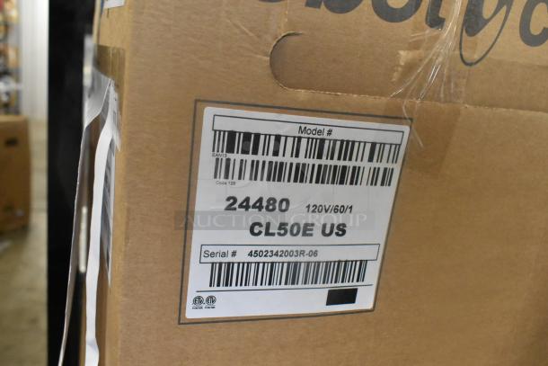 "Brand new Robot Coupe CL50 food processor box; model CL50E US, 649CL50ND, without discs, 1 1/2 hp, labeled scratch and dent."