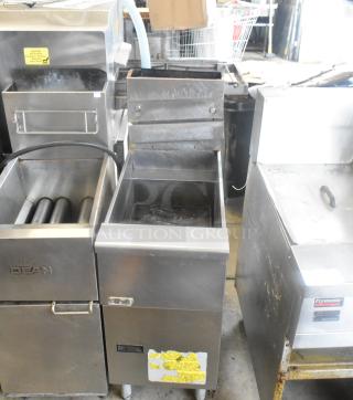 Pitco Frialator SG14 stainless steel commercial deep fat fryer, natural gas, 110,000 BTU, well-used condition, visible labels.