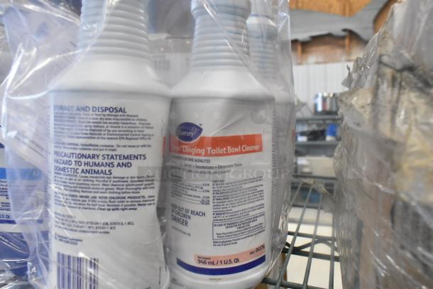 Diversey Crew Clinging Toilet Bowl Cleaner, 946 mL bottle, sealed in plastic, with safety and disposal instructions visible.