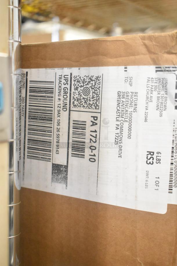 Package label showing shipment details; includes 15 various items such as Betco Disinfectant, Jumbo Bath Tissue Roll, and Laminator.
