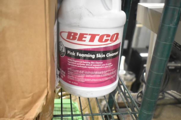 Betco Pink Foaming Skin Cleanser, 1-gallon container, mildly fragranced. Part of 12-item auction bundle.