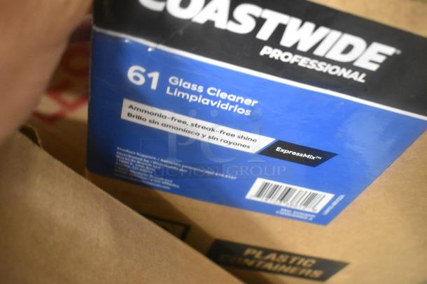 Coastwide Professional Glass Cleaner box, ammonia-free, streak-free shine label, ExpressMix system, shows barcode.