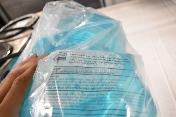 4 Rubbermaid foam lotion bags, enriched with moisturizers, brand label visible, new condition.