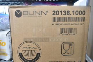 Box of Bunn 20138.1000 filters, Gourmet 500, marked with barcode and logo. New condition.