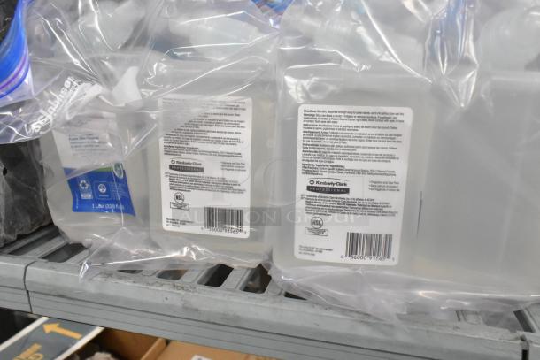 Diversey Oxivir sanitizer bottles on a shelf, labeled for use in cleaning and disinfecting, with manufacturer details visible.