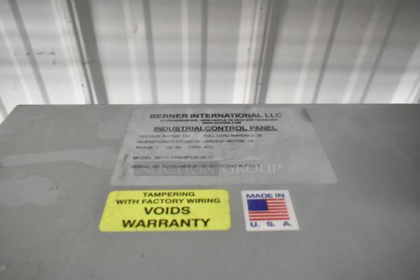 Berner Control Panel, 120V, 1 Phase, model 9012CS40A3P120-24-TD, tampering voids warranty label, made in USA.