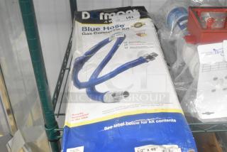 Brand new Dormont 1650KIT48 gas connector kit, 48" length, 1/2" diameter, includes two elbows, restraining cable, in original packaging.