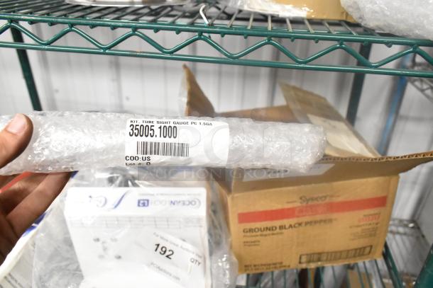 Box of Bunn 35005.1000 Kit, Tube Sight Gauge PC 1.5Gal, brand new, wrapped in bubble wrap, label with barcode visible.