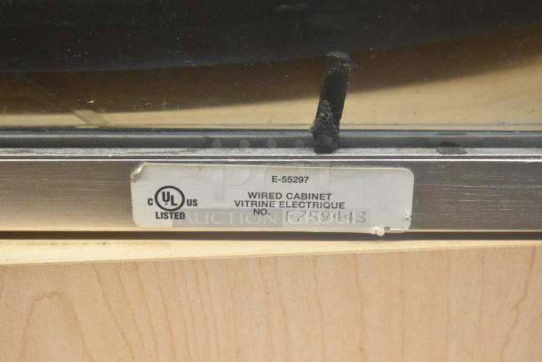 Merchandiser Display Case, UL listed, Wired Cabinet, Model No. E-55297, Vitrine Electrique, No. F759443 label shown.