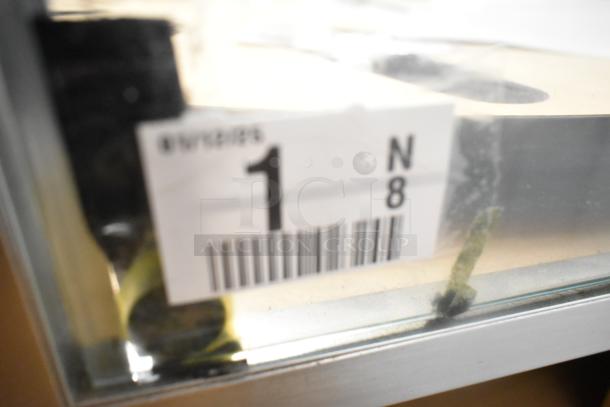 Merchandiser Display Case with visible barcode label and number "1 N 8". Clean condition with metal frame.