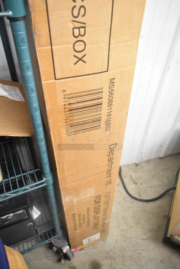 Cardboard box for MS5608811816032 7.5'/9' market umbrella, marked "Brand New Scratch and Dent" and "For Display Only."
