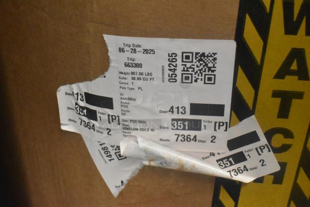 Cardboard box with shipping labels for CBB-8 Ceiling Mount Speakers. Labels show weight: 867 lbs, volume: 38.89 cu ft.