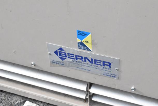 Berner FSA-2-72 Metal Air Curtain, 120V, 1 Phase, AMCA certified, visible logo and contact info; made in USA.