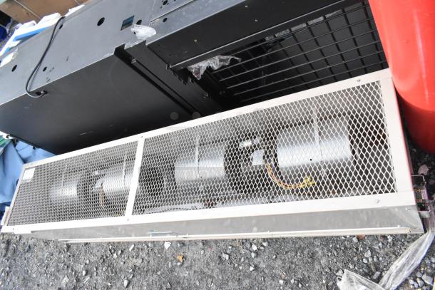 Berner FSA-2-72 metal air curtain, 120 volts, 1 phase, features metal mesh grille, industrial condition.
