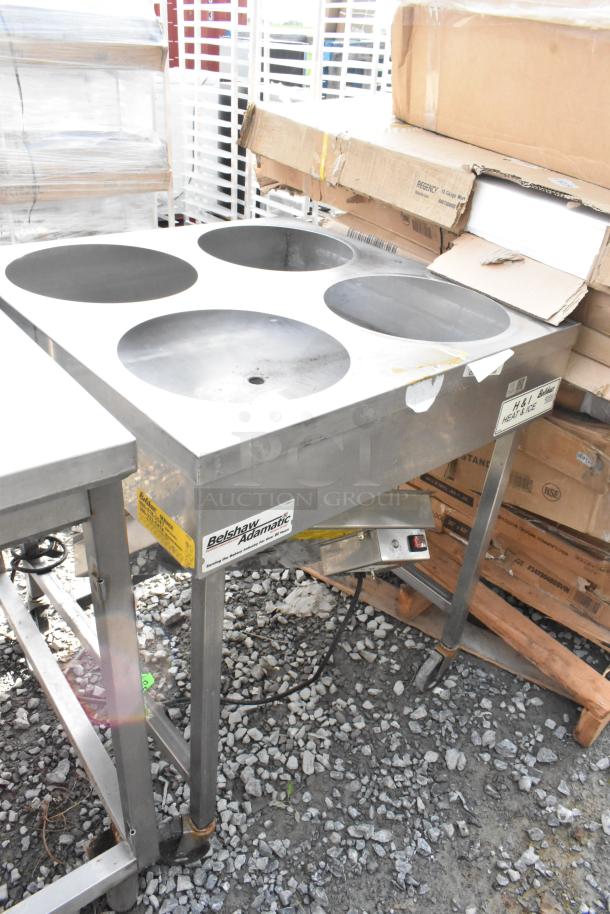 Belshaw Adamatic H&I-4 Heat and Ice Icing Station, 208V, 1 Phase, stainless steel, four circular openings, used condition.