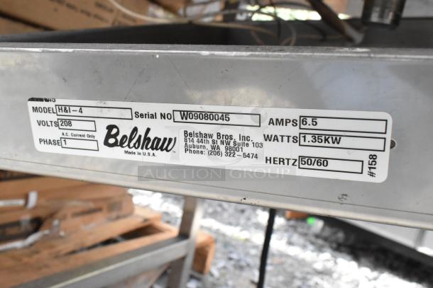 Belshaw Adamatic H&I-4 Heat and Ice Icing Station label, indicating 208 volts, 1 phase, 6.5 amps, and 1.35KW power.