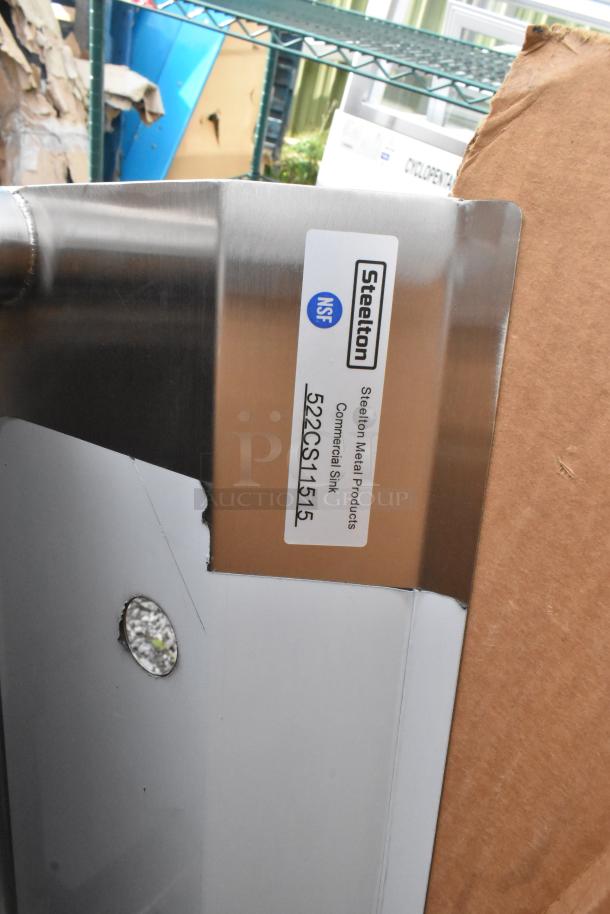 Steelton Metal Products commercial sink, NSF certified, model 522CS1515, scratch and dent condition.