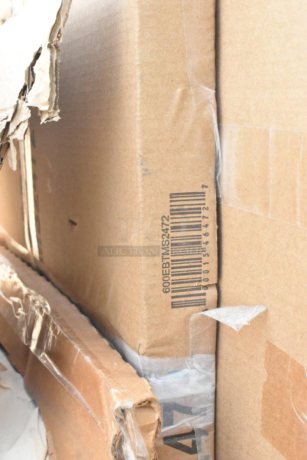 Cardboard boxes containing 8 new scratch and dent items, including tags and barcodes, taped and slightly damaged.