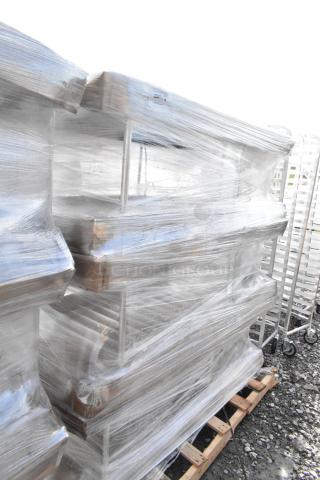 3 Regency 109APR1820L bun/sheet pan racks, 20 pan capacity, non-marking casters. New scratch and dent, unassembled, pallet-wrapped.